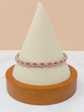 10K Yellow Gold Ruby & Diamond Tennis Bracelet 7" (6.3g)